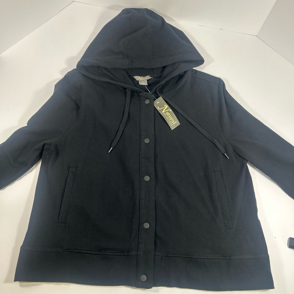 NWT Natural Reflections Womens Hooded Jacket Size XL Black Casual Snap
